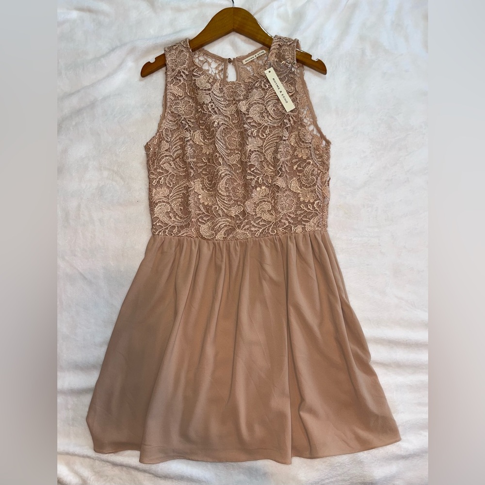 Lace design mini dress with open back design by Rhyme & Echo